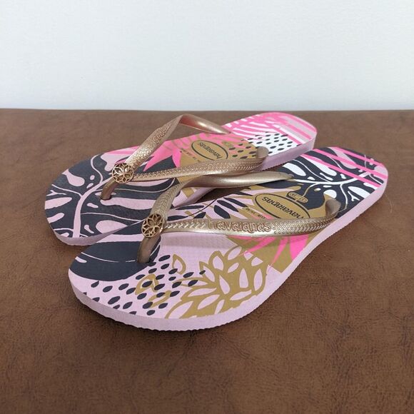 Havaianas Slim Foliage Rose Quartz Flip Flops 7/8 - Picture 1 of 4